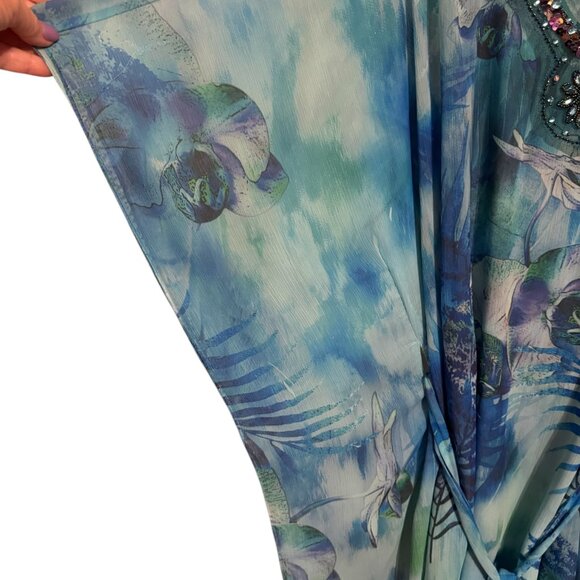 ❤️GORGEOUS BLUE PRINT TOP w/SEQUINS PLUS 3X  #A - Picture 2 of 9